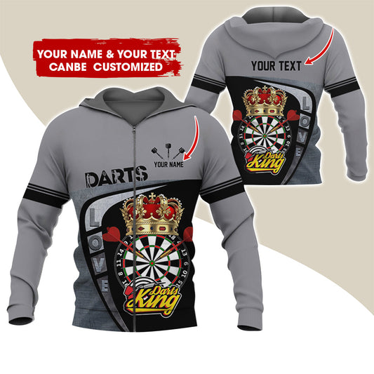 BlueJose Darts King Personalized Name, Team Name Zipper Hoodie Hoodie