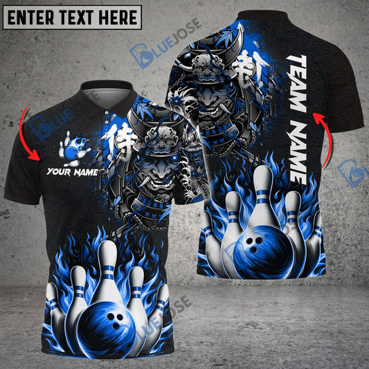 BlueJose Bowling And Pins Flame Samurai Customized Name 3D Shirt ( 6 Colors)