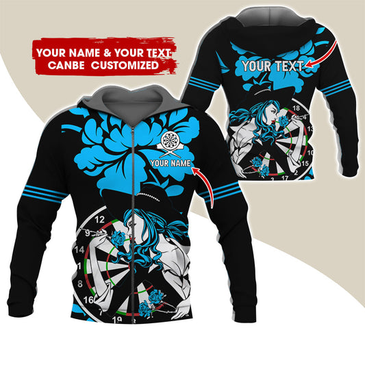 BlueJose Darts Rose Girl Personalized Name, Team Name Zipper Hoodie Hoodie