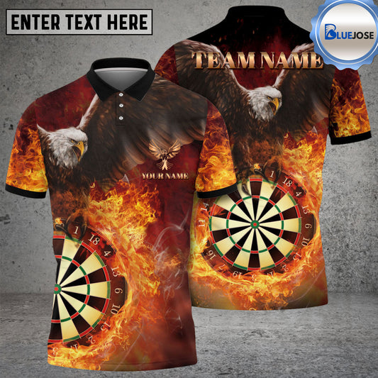 BlueJose Darts Eagle Fire Flame Personalized Name, Team Name Shirt (4 Colors)