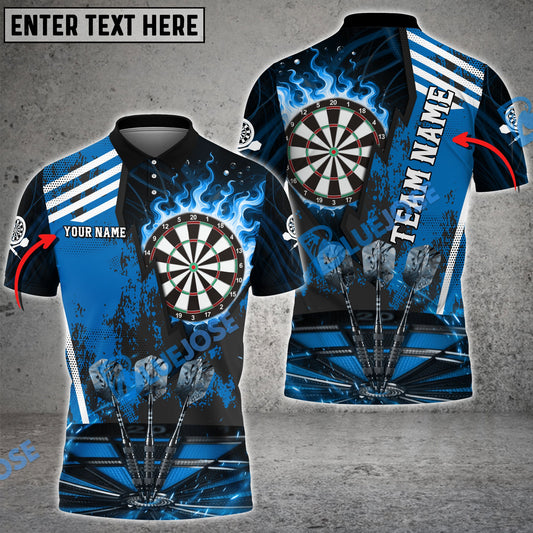 BlueJose Darts Dartboard Flame Hitting Target Personalized Name, Team Name Shirt (4 Colors)