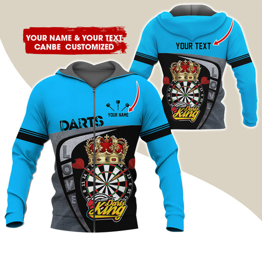 BlueJose Darts King Personalized Name, Team Name Zipper Hoodie Hoodie