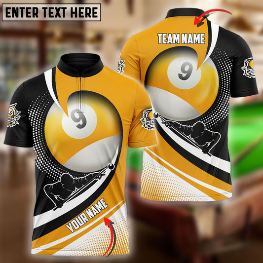 BlueJose Billiards Ball 9 Player Yellow Personalized Name, Team Name 3D Shirt