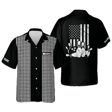 BlueJose USA Flag Patriotic Bowling Personalized Name Hawaiian Shirt