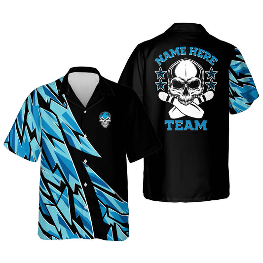 BlueJose Bowling Blue Skull Personalized Name And Team Name Hawaiian Shirt