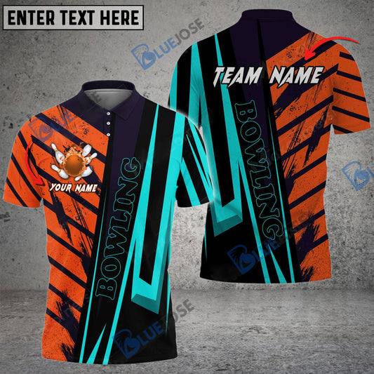 BlueJose Bowling And Pins Diagonal Cut Customized Name 3D Shirt (6 Colors)