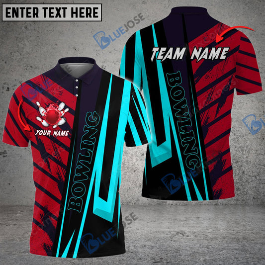 BlueJose Bowling And Pins Diagonal Cut Customized Name 3D Shirt (6 Colors)