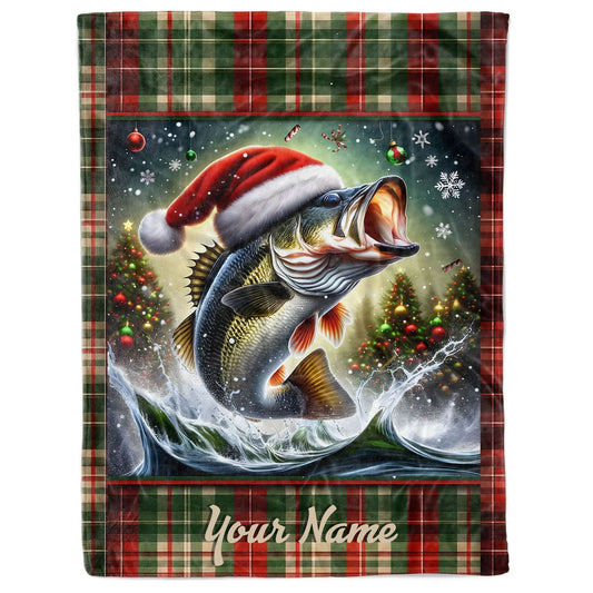 BlueJose Custom Name Christmas Largemouth Bass Fishing Blanket
