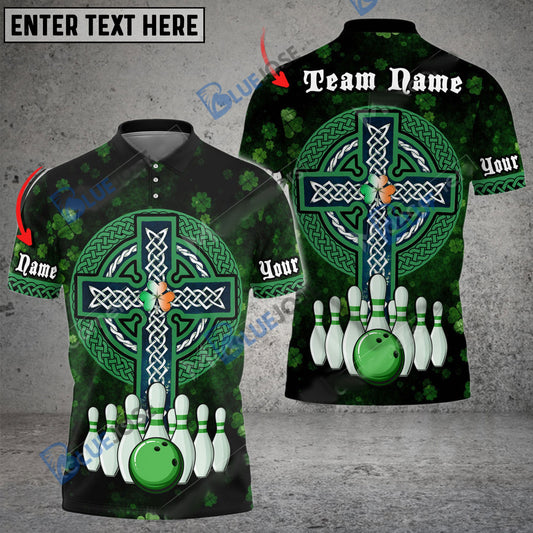BlueJose Bowling And Pins Irish Cross Customized Name, Team Name 3D Shirt