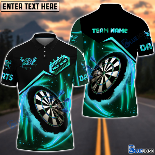 BlueJose Dartboard Blue Fire Personalized Name, Team Name Shirt
