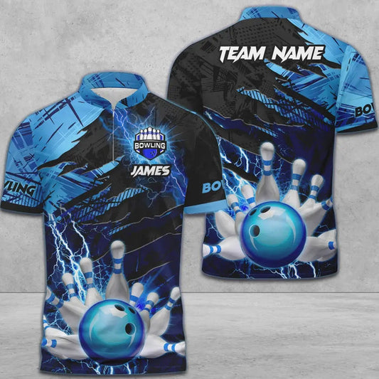 BlueJose Bowling And Pins Thunder Break Multicolor Personalized Name, Team Name 3D Shirt
