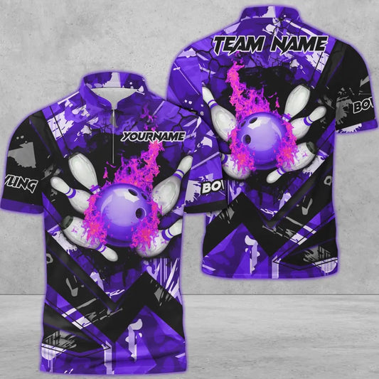 BlueJose Bowling And Pins Abstract Grunge Texture Multicolor Personalized Name, Team Name 3D Shirt
