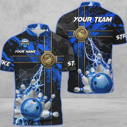 BlueJose Bowling And Pins Abstract Grunge Texture Cross Multicolor Personalized Name, Team Name 3D Shirt