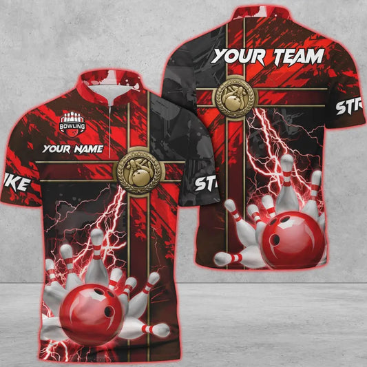 BlueJose Bowling And Pins Abstract Grunge Texture Cross Multicolor Personalized Name, Team Name 3D Shirt