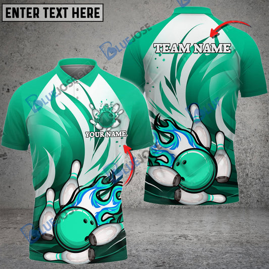 BlueJose Bowling And Pins Animated Fire Customized Name 3D Shirt ( 5 Colors)
