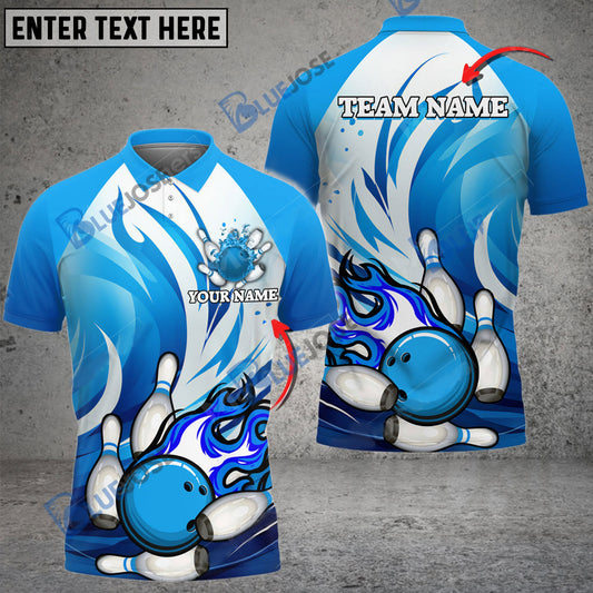 BlueJose Bowling And Pins Animated Fire Customized Name 3D Shirt ( 5 Colors)