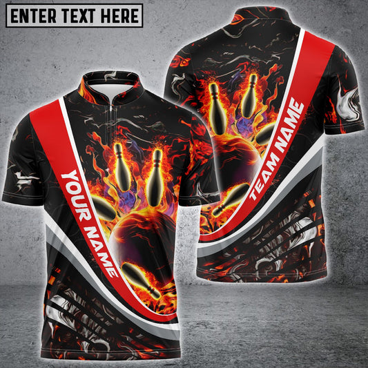 BlueJose Flaming Magma Bowling And Pins Multicolor Personalized Name, Team Name 3D Shirt