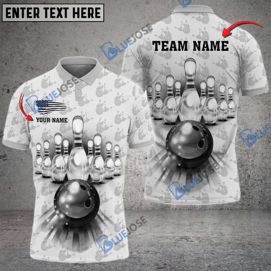 BlueJose Bowling And Pins American Pattern Multicolor Customized Name 3D Shirt ( 4 Colors )