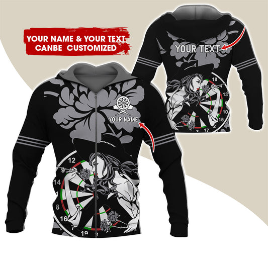 BlueJose Darts Rose Girl Personalized Name, Team Name Zipper Hoodie Hoodie