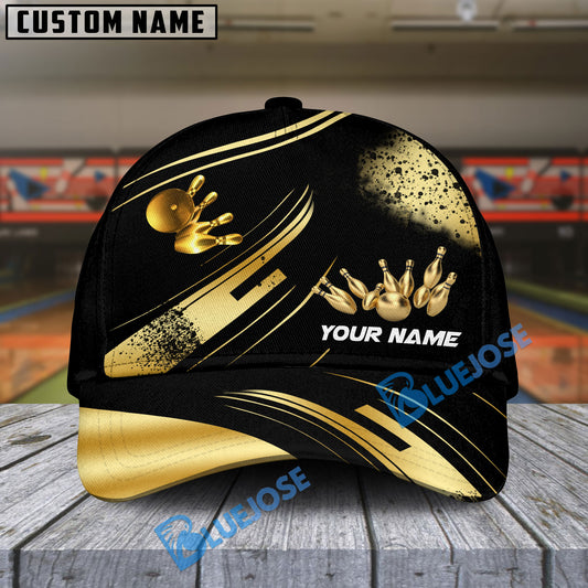 BlueJoses Bowling And Pins Ultimate Golden Multicolor Personalized Name Cap