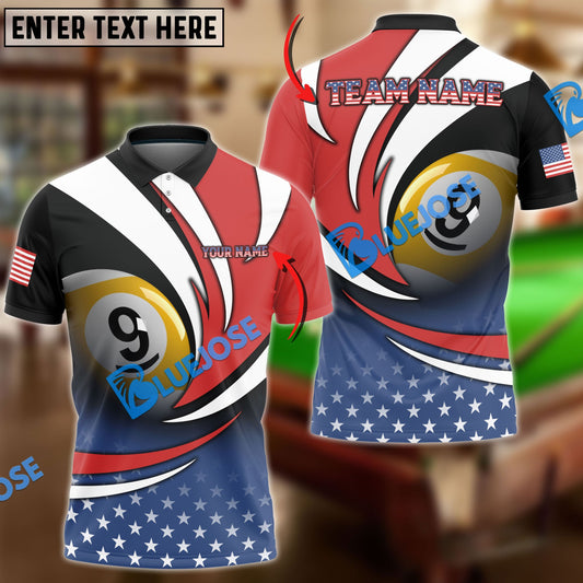BlueJose Billiards American Flag Personalized Name, Team Name Shirt (3 Colors)