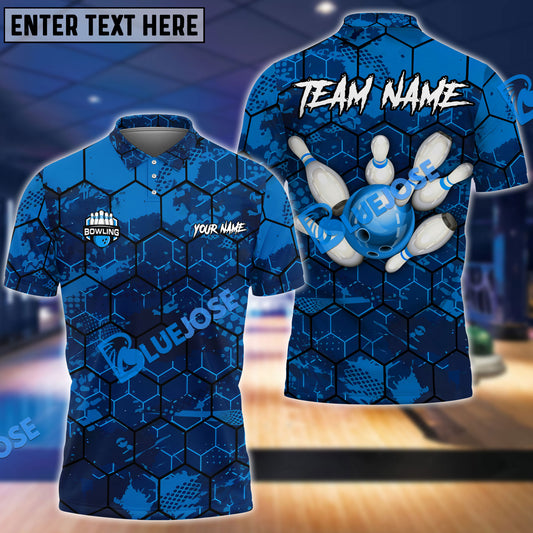 BlueJose Bowling And Pins Hexagon Strike Customized Name 3D Shirt ( 6 Colors)
