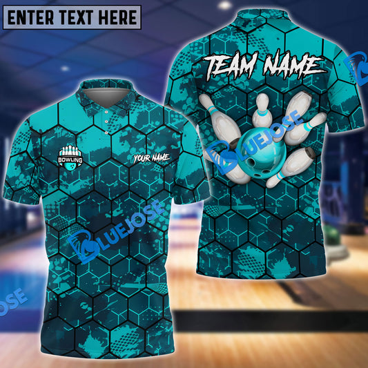 BlueJose Bowling And Pins Hexagon Strike Customized Name 3D Shirt ( 6 Colors)