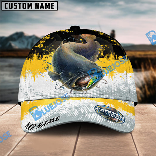 BlueJose Catfish Fishing Yellow White Sport Pattern Personalized Cap