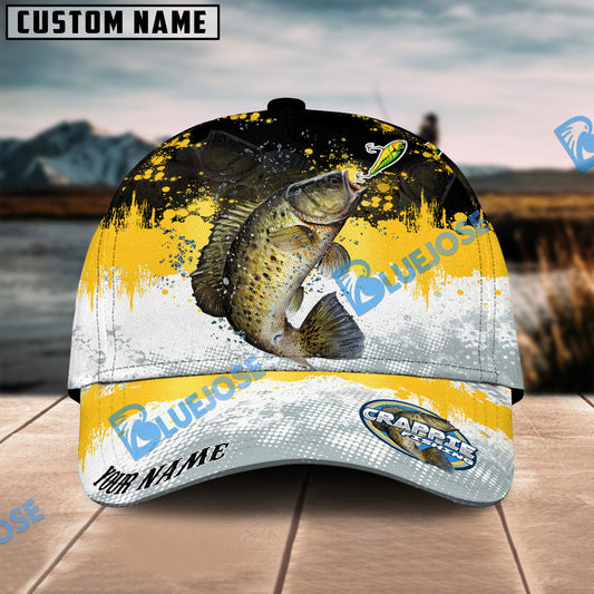 BlueJose Crappie Fishing Yellow White Sport Pattern Personalized Cap