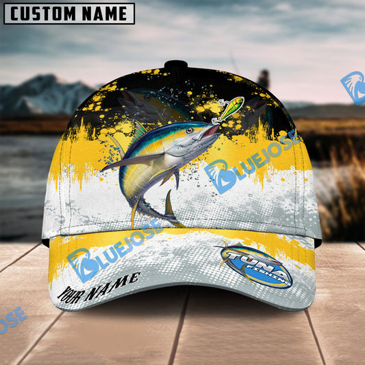 BlueJose Tuna Fishing Yellow White Sport Pattern Personalized Cap