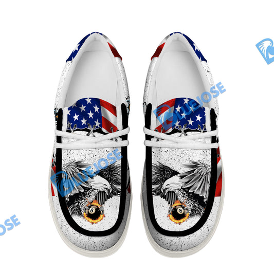 BlueJose Billiards Ball 8 Flame Eagle White Canvas Loafer Shoes