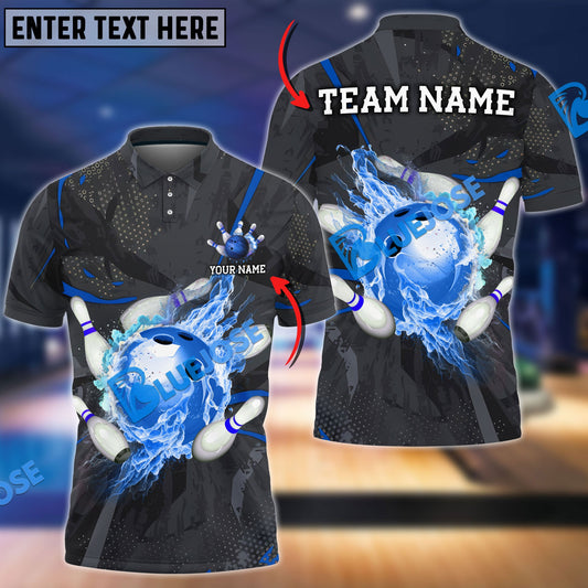BlueJose Bowling And Pins Strike Flame Multicolor Customized Name 3D Shirt (4 Colors)