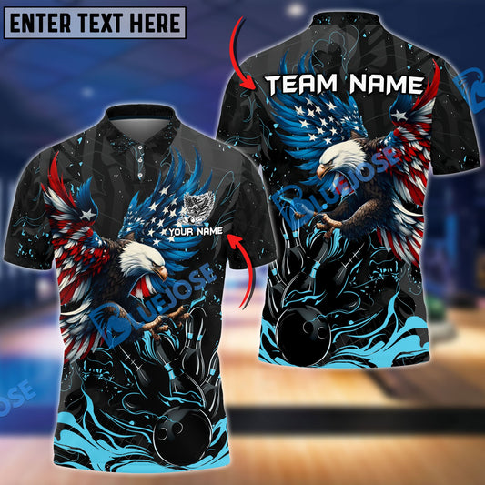 BlueJose Bowling And Pins Almighty American Eagle Multicolor Customized Name 3D Shirt (4 Colors)