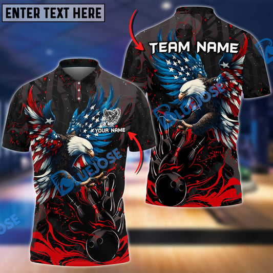 BlueJose Bowling And Pins Almighty American Eagle Multicolor Customized Name 3D Shirt (4 Colors)
