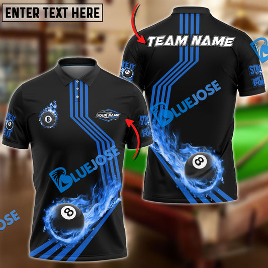 BlueJose Billiards Ball 8 Fire Racing Road Personalized Name, Team Name Unisex Shirt (6 Colors)