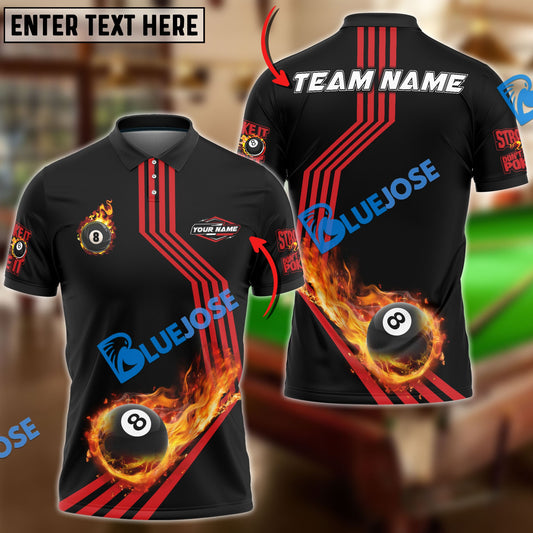 BlueJose Billiards Ball 8 Fire Racing Road Personalized Name, Team Name Unisex Shirt (6 Colors)