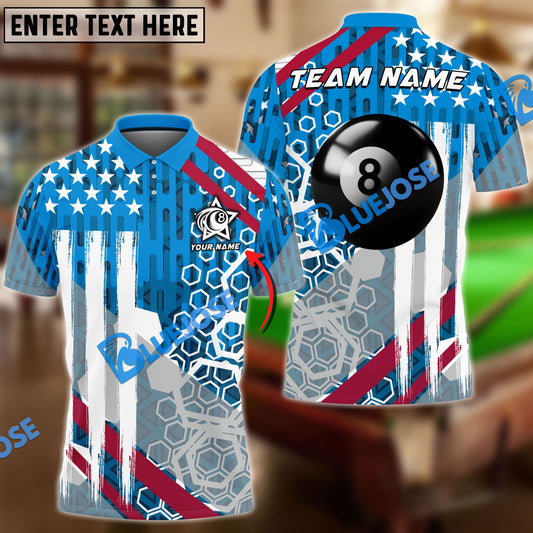 BlueJose Billiards 8 ball & 9 Ball New USA Personalized Name, Team Name Shirt (4 Colors)