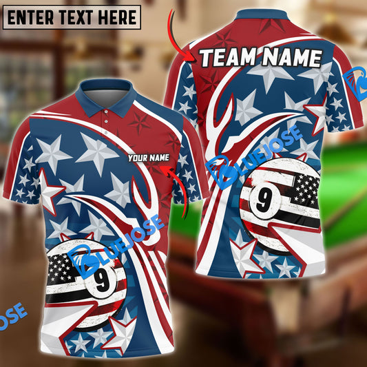 BlueJose Billiards 8 ball & 9 Ball New USA Eagle Star Personalized Name, Team Name Unisex Shirt ( 3 Colors )