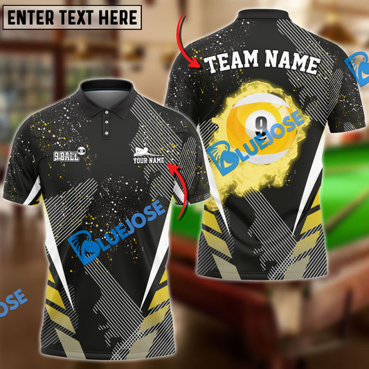BlueJose Billiards Ball 9 Dream Tournament Personalized Name, Team Name Shirt (6 Colors)