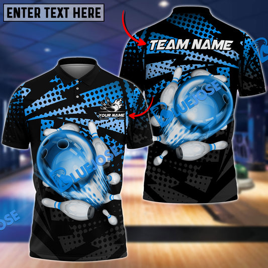 BlueJose Bowling And Pins Lightning Point Strike Customized Name 3D Shirt (6 Colors)