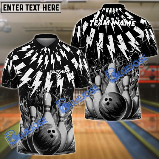 BlueJose Bowling And Pins Thunder Rain Flame Customized Name 3D Shirt ( 6 Colors)