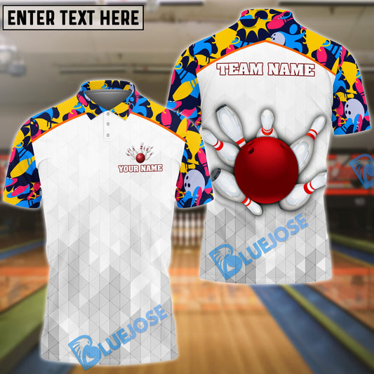 BlueJose Bowling And Pins Color Basic Customized Name, Team Name 3D Shirt (2 Colors)
