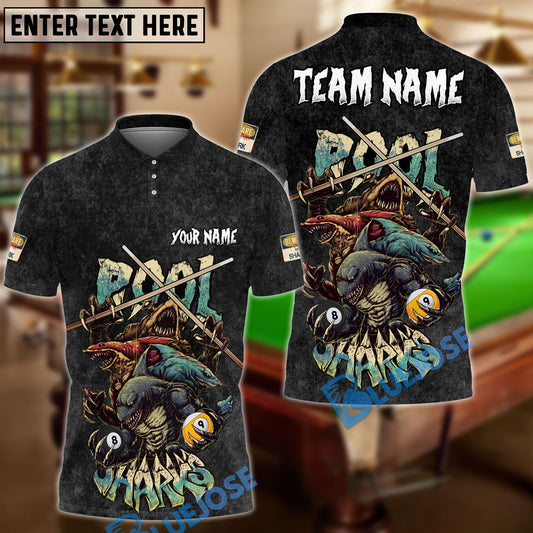 BlueJose Billiards Ball 8 & 9 Pool Sharks Washed Pattern Personalized Name Shirt (4 Colors)