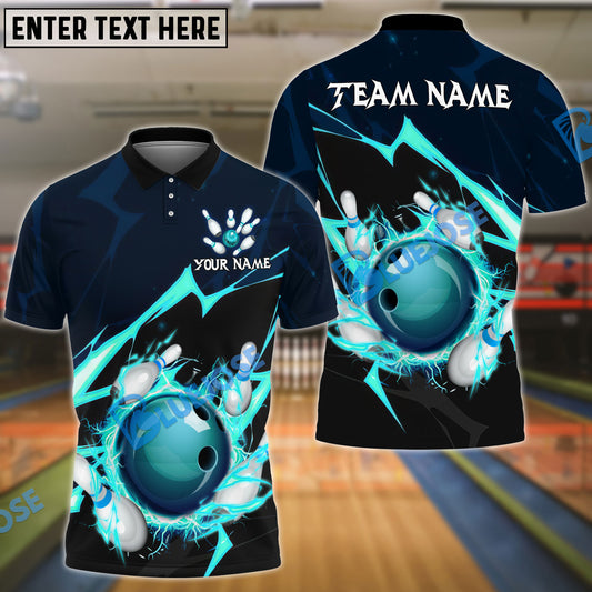 BlueJose Bowling And Pins Thunder Strike Down Customized Name 3D Shirt (6 Colors)