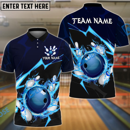 BlueJose Bowling And Pins Thunder Strike Down Customized Name 3D Shirt (6 Colors)