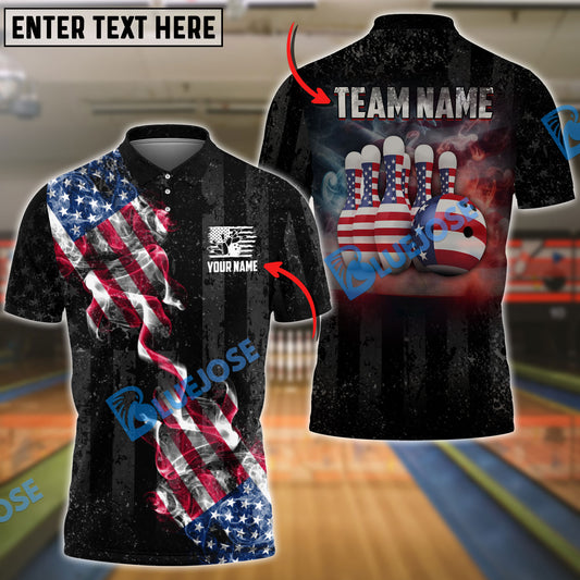 BlueJose Bowling Amrican Flag Retro Smoke 2 Customized Name, Team Name 3D Shirt