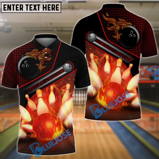 BlueJose Bowling And Pins Flame Dot Strike Customized Name 3D Shirt (4 Colors)