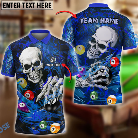 BlueJose Billiards Ball 8 Skull Lightning Personalized Name & Team Name Shirt (4 Colors)