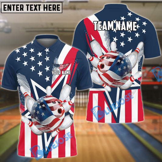 BlueJose Bowling American Flag Star Customized Name, Team Name 3D Shirt