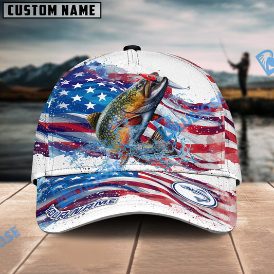 BlueJose Trout Fishing Watercolor USA Flag Personalized Cap